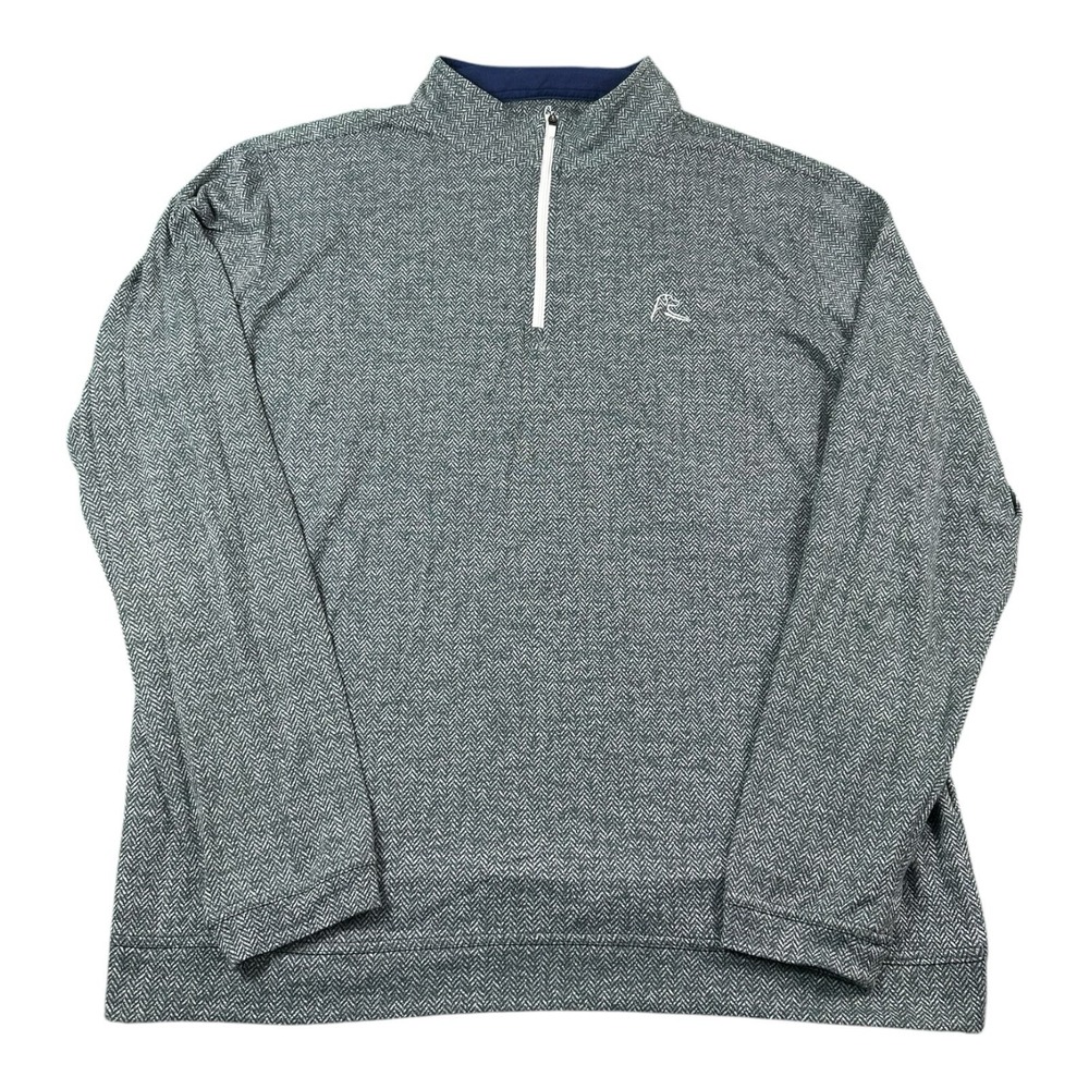 Rhoback Green Gray Herringbone Perfoamance Q Zip Golf Pullover Size XL